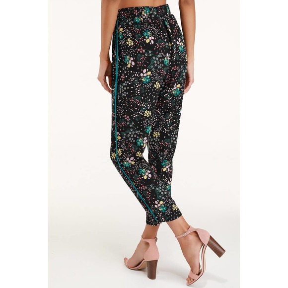 Lulu’s Boho Blooms Black Floral Print Pants | size medium - Picture 2 of 9